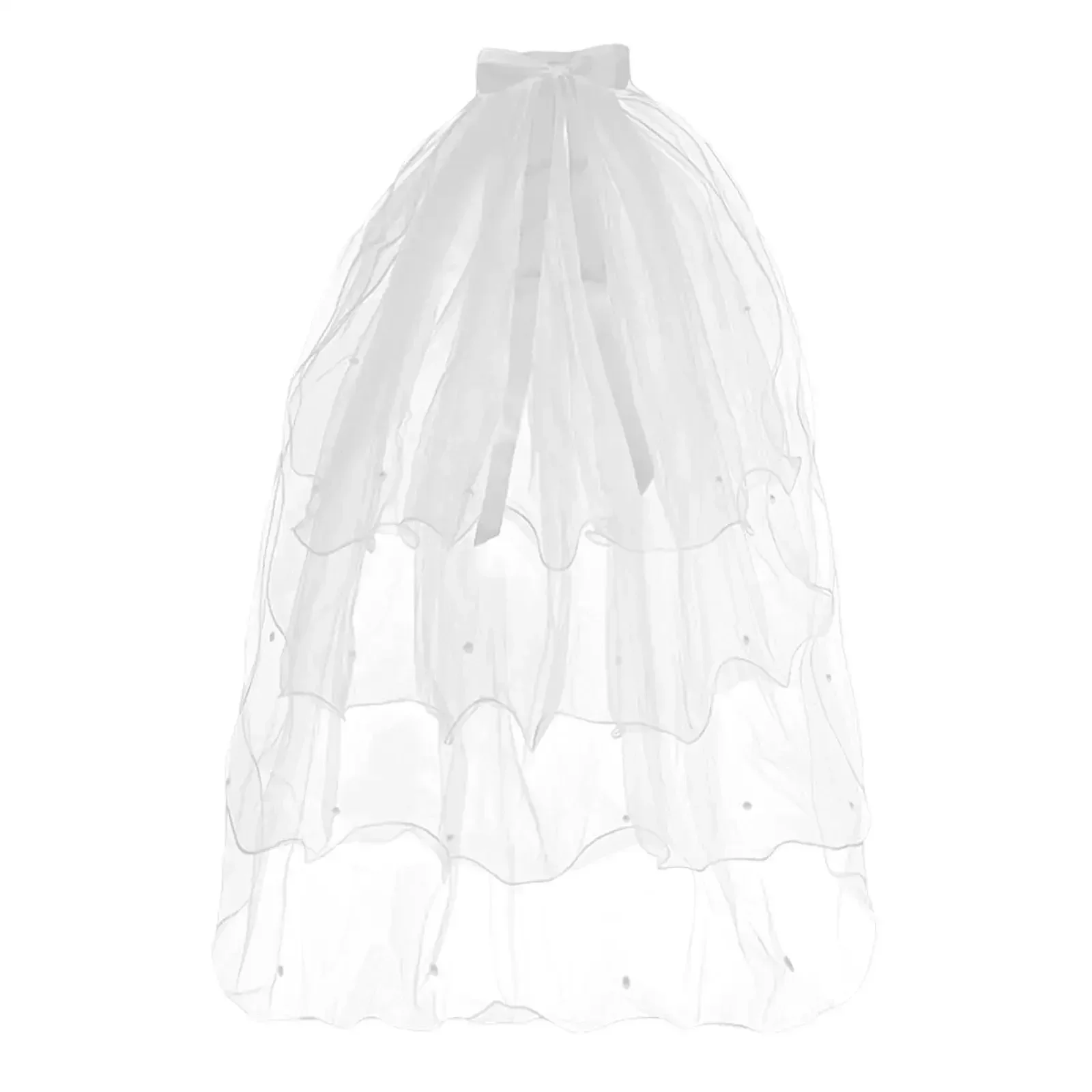 

Короткая свадебная фата с четырьмя слоями, жемчугом, бантом, бисером, для фотосессий, в ретро-стиле