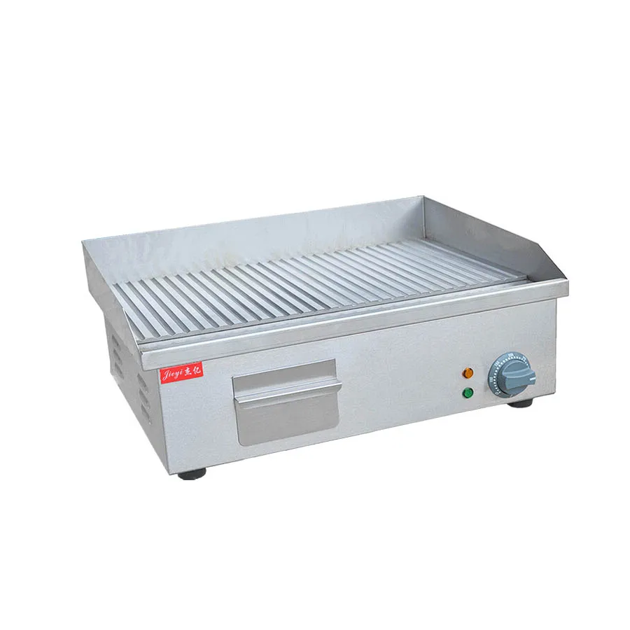 Mesin pemanggang komersial panci panggangan pelat beralur penuh baja wajan penggorengan Steak bergaris UNTUK RESTORAN panekuk listrik