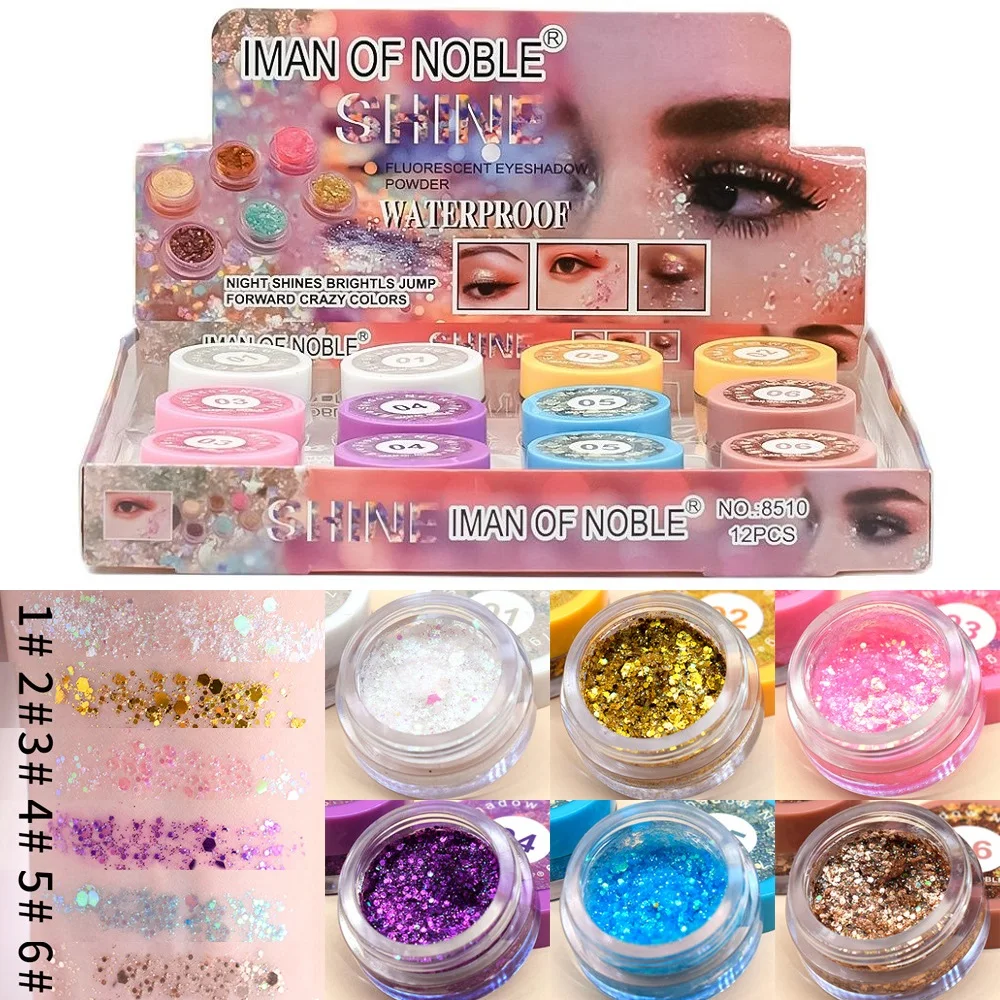 12Pcs/Lot Glitter Sequins Eyeshadow Gel Hair Body Face Shimmer Gel Diamond Eye Shadow Cosmetic Festival Party Makeup Decoration