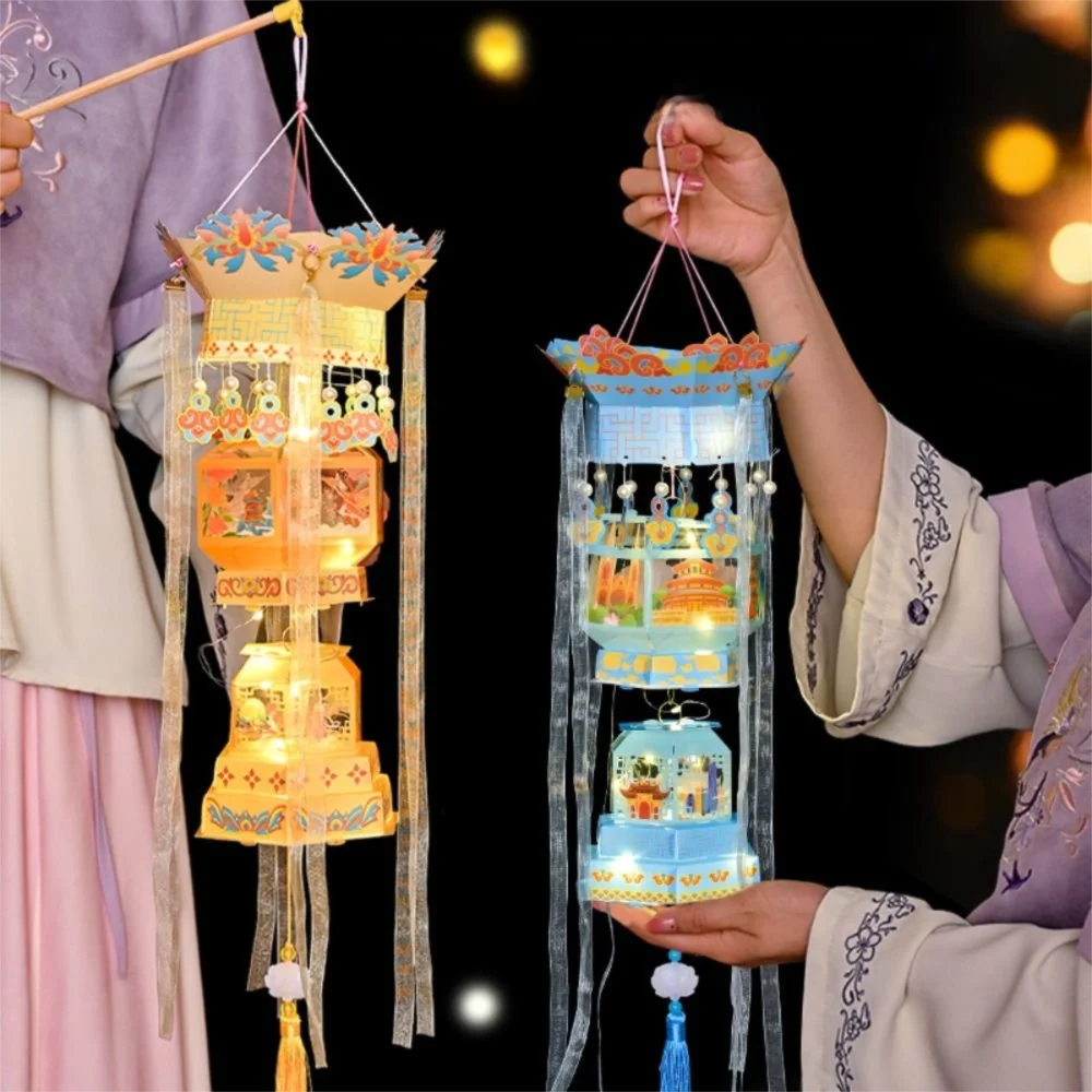 

3D Middle Autumn Festival Lantern Handmade Paper Ancient Style Handheld Lantern Cartoon Luminous