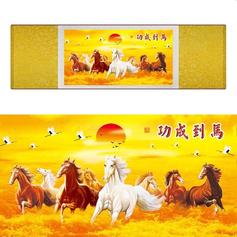 top quality Chinese Horse silk painting  Horse art painting Silk scroll art painting eight horse painting19062713