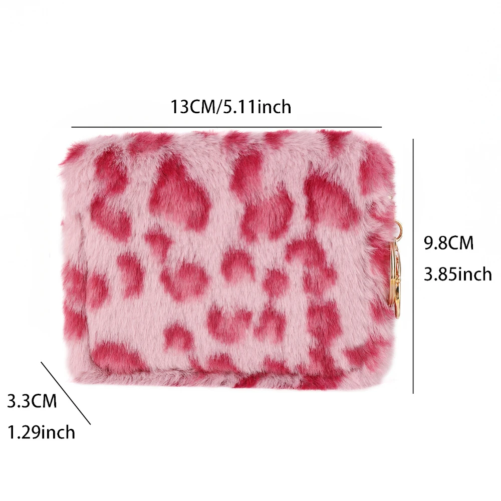 Kreatywna pluszowa portmonetka Fashion Leopard Pattern Wallet Women Zipper Keychain Clutch Purse Coin Pouch Card Bag Id Card Holder