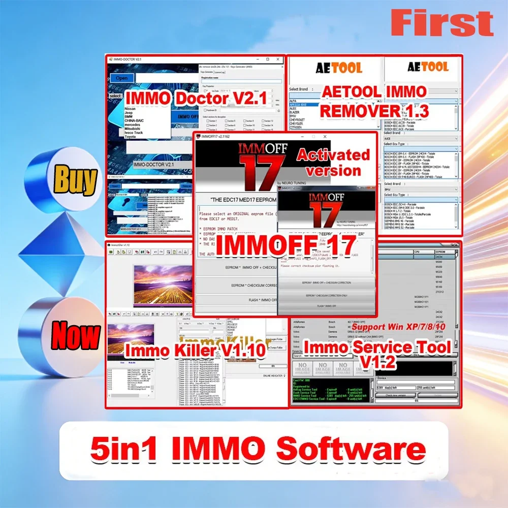 

5 in 1 Immo Car Software IMMOFF 17 Immo off 17 Immo Doctor V2.1 AETOOL IMMO REMOVER 1.3 ImmoKiller V1.10 IMMO SERVICE TOOL V1.2