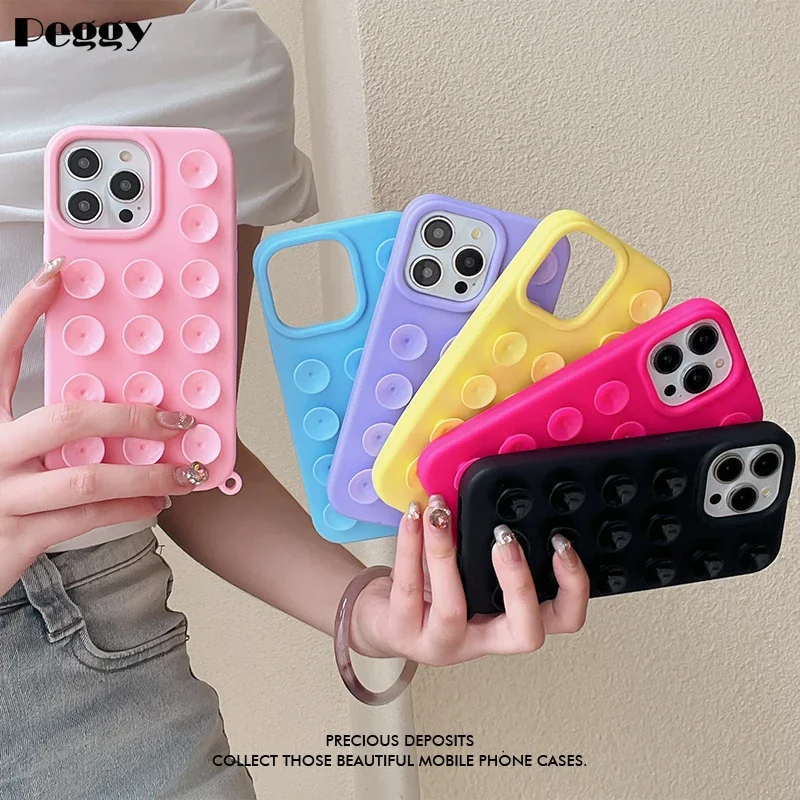 Cute Creative Suction Cup Phone Case For iPhone 15 14 13 12 11 Pro Max INS Extra Gadget Holder Funny Soft Silicone Back Cover