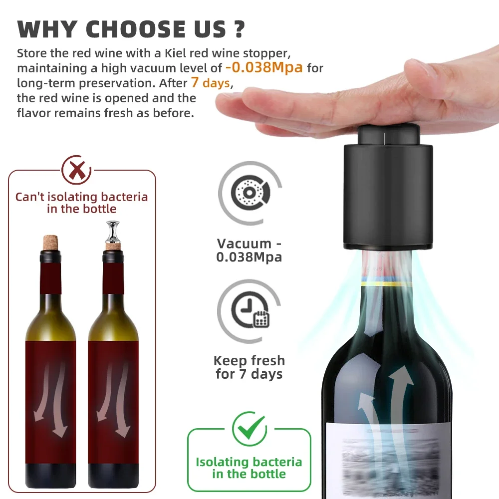 1/2pc Vakuum Wein Flasche Kappe Stopper Versiegelt Lagerung Vakuum Speicher Wein Stopper Push Stil Bar Wein Kork schwarz Bar Werkzeuge – Detail 2