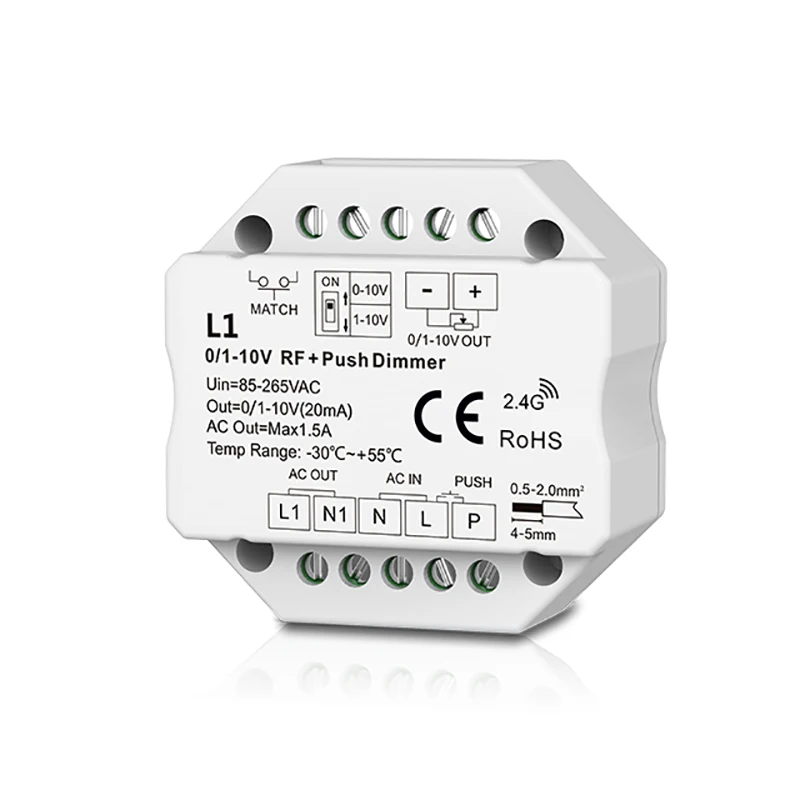 

L1 100-240VAC RF 0/1-10V Dimmer 1 Channel Output Control Dimmable LED Power Supply Achieve On/Off and 0-100%