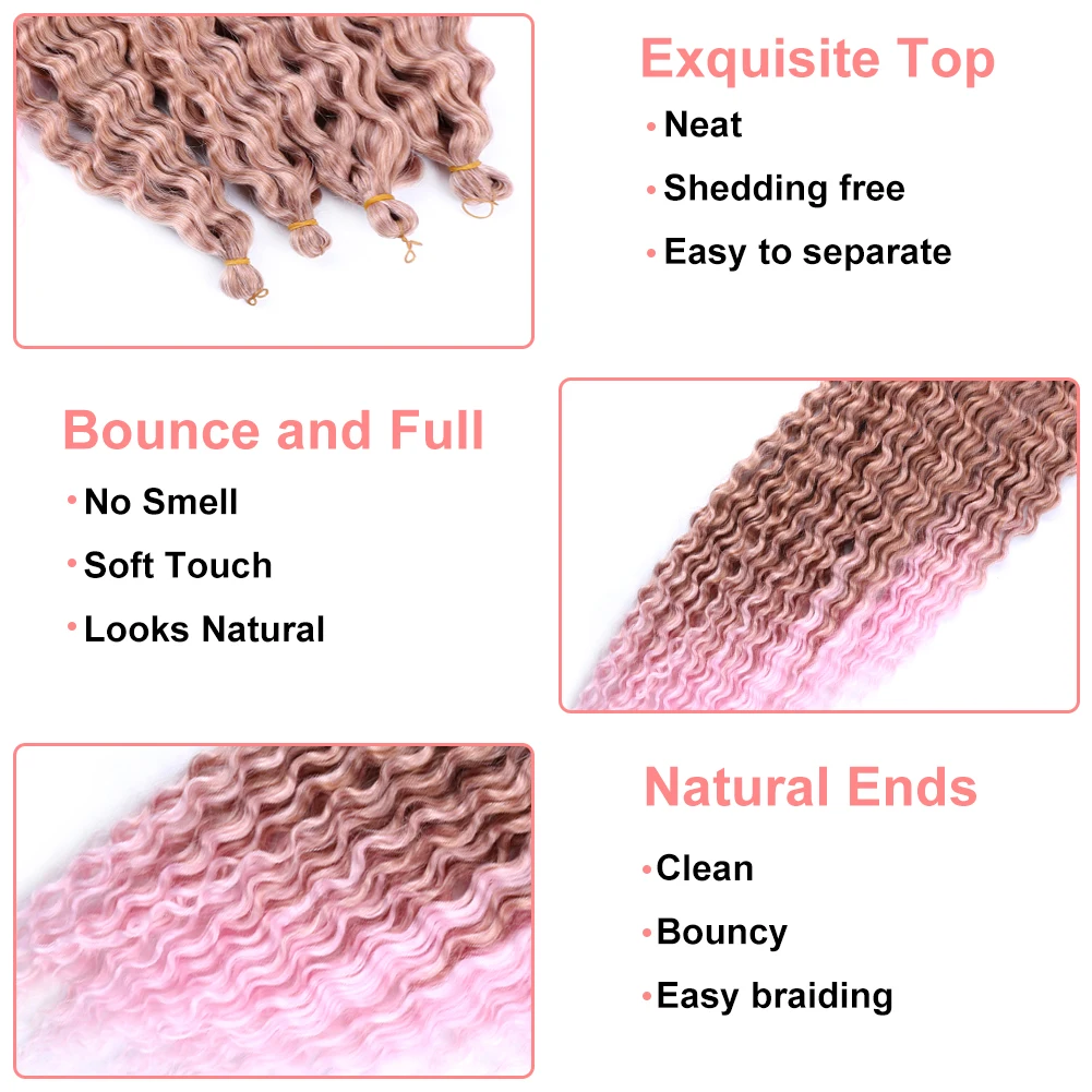 Belle Show 4PCS/Pack Synthetic Braided Hair 22 24 28 34 Inch Deep Wave Crochet Hair Long Water Wave Hair Bundles 390g