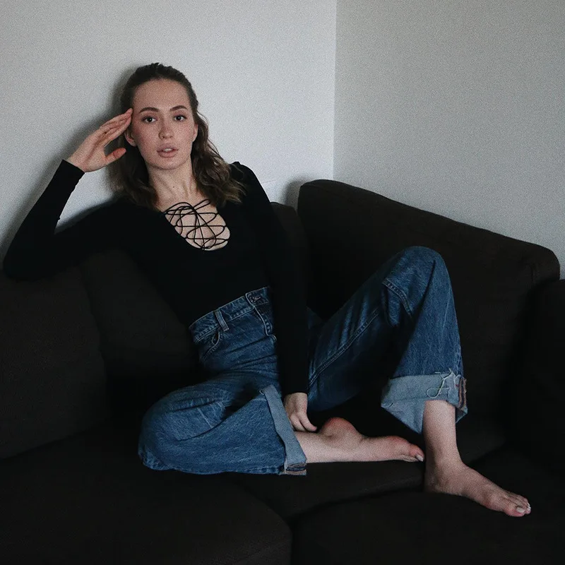 Long Sleeves Solid Lace Up Sexy Slim Skinny Playsuit 2025 Fall Women Fashion Black Y2K Hollow Out Streetwear Party Club Rompe