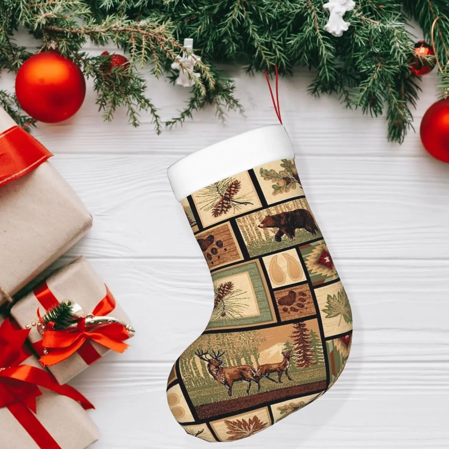 Wild Animals Print Cute Christmas Stockings,Soft Xmas Santa Stockings for Holiday Decor Supplies