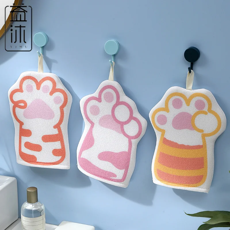 Cute cat paw bath towel Cute girl bath towel double mud household lanyard rub mud gloves