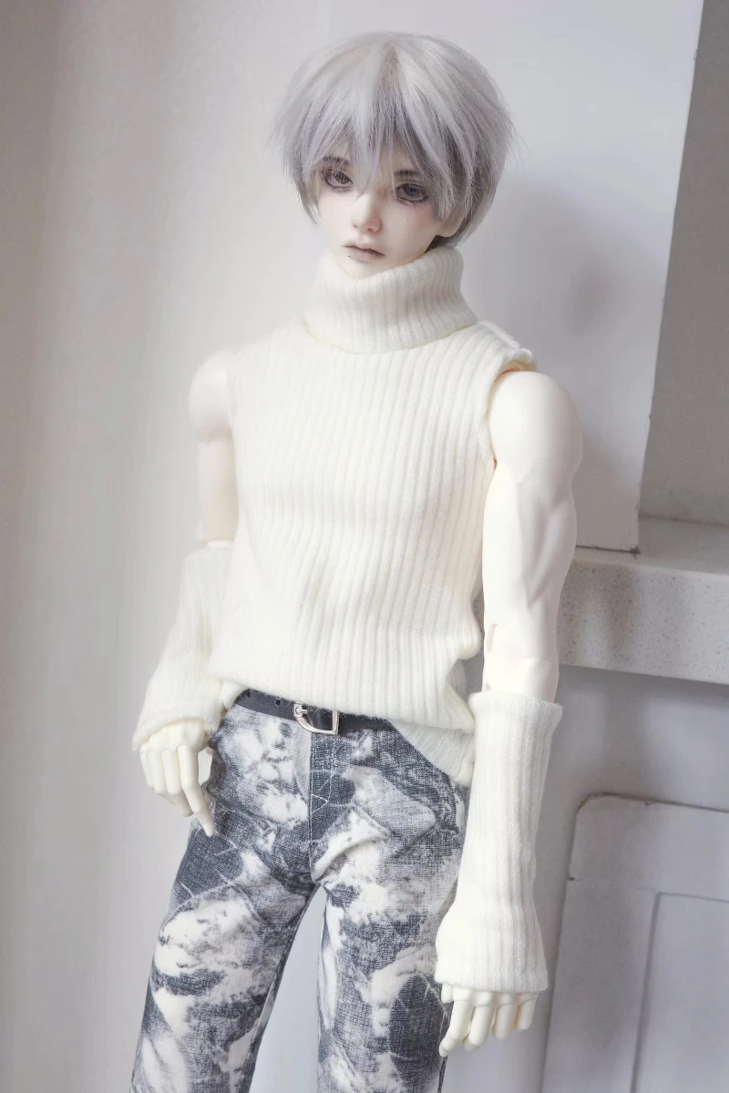 BJD เสื้อสเวตเตอร์คอเต่าแขนกุดสำหรับตุ๊กตาขนาดเท่า1/4 1/3 + เครื่องประดับสำหรับตุ๊กตา3สี