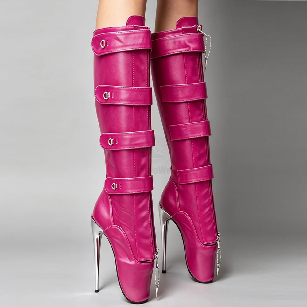 7 Inch Stiletto Heel Fetish Ballet Padlock Knee High boots Unisex Size 36-46