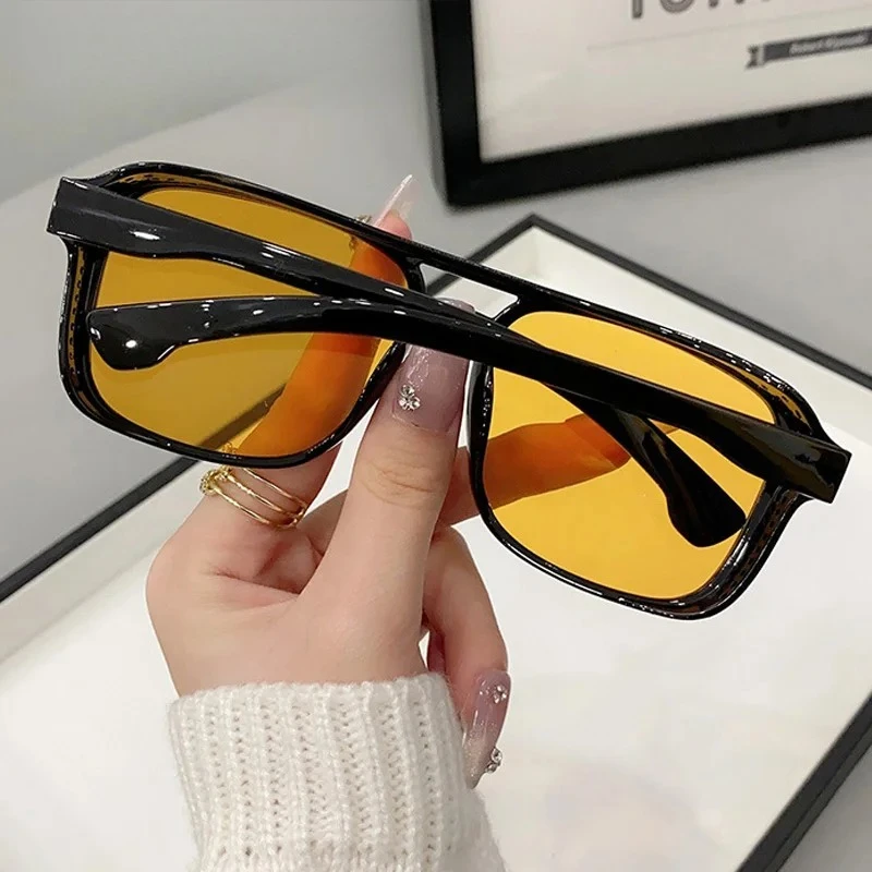Square Double Bridges Sunglasses Women Retro Shades UV400 Trending Orange Yellow Sun Glasses Female Fashion Men Eyewear