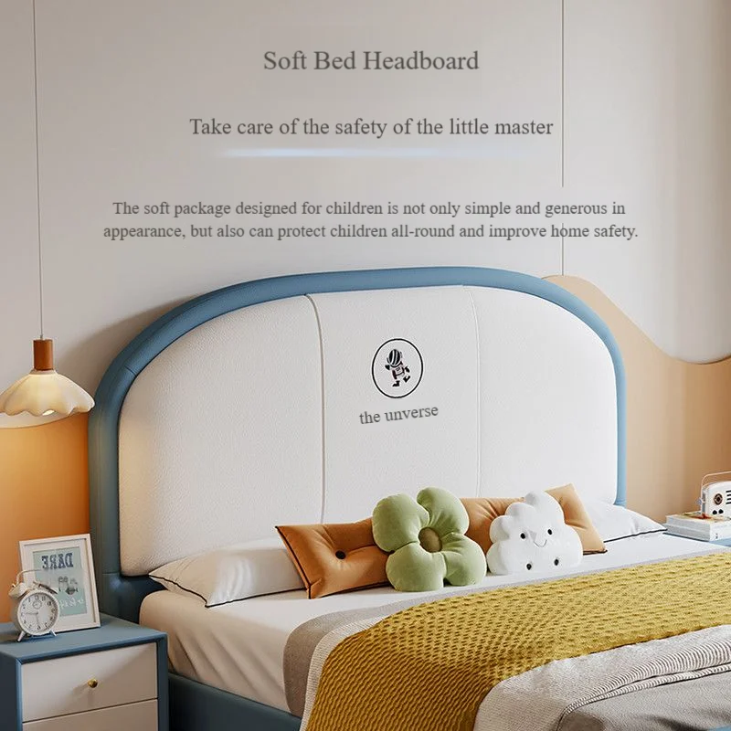 سرير أطفال من الخشب الصلب مبطن ناعم على شكل قوس اللوح الأمامي تصميم محظور الألوان صغير الحجم فن الجلود الكرتونية لغرفة النوم