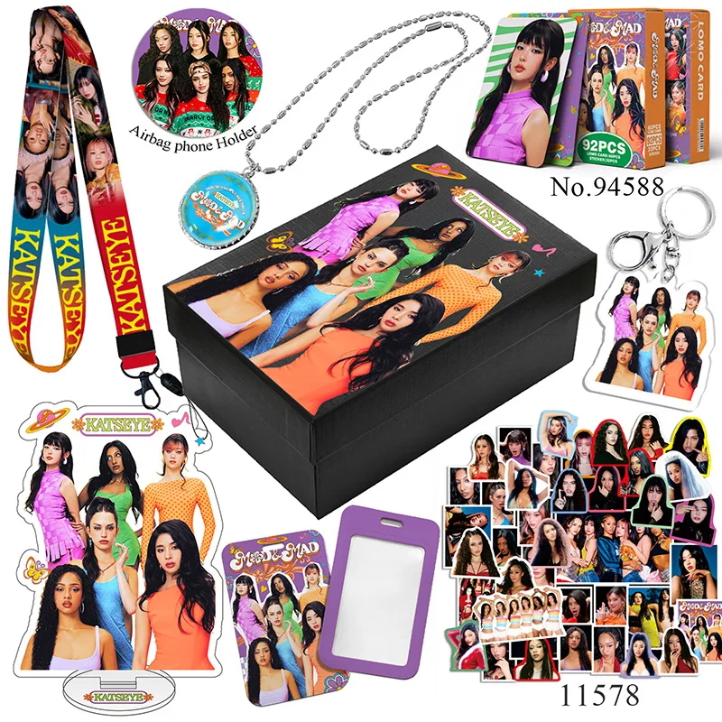 Kpop KATSEYE Collection Keychain Bookmark Photo Card Gift Box Keychain Sticker Lomo Kaka Set Pendant Fan Collection Gift