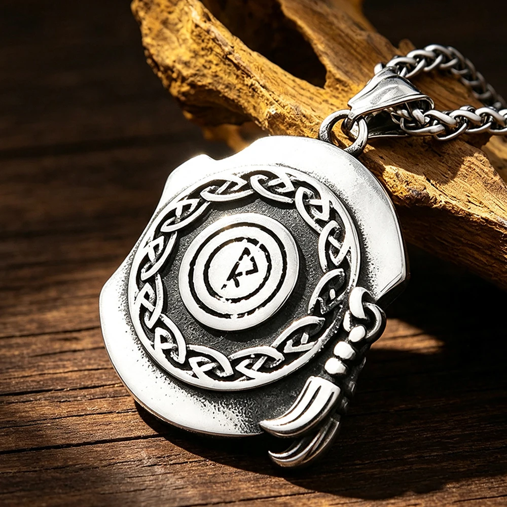 Stainless Steel Vegvisir Viking Compass Pendant Necklace Valknut Rune Norse Mythology Guidance Protection Amulet Travel Outdoor