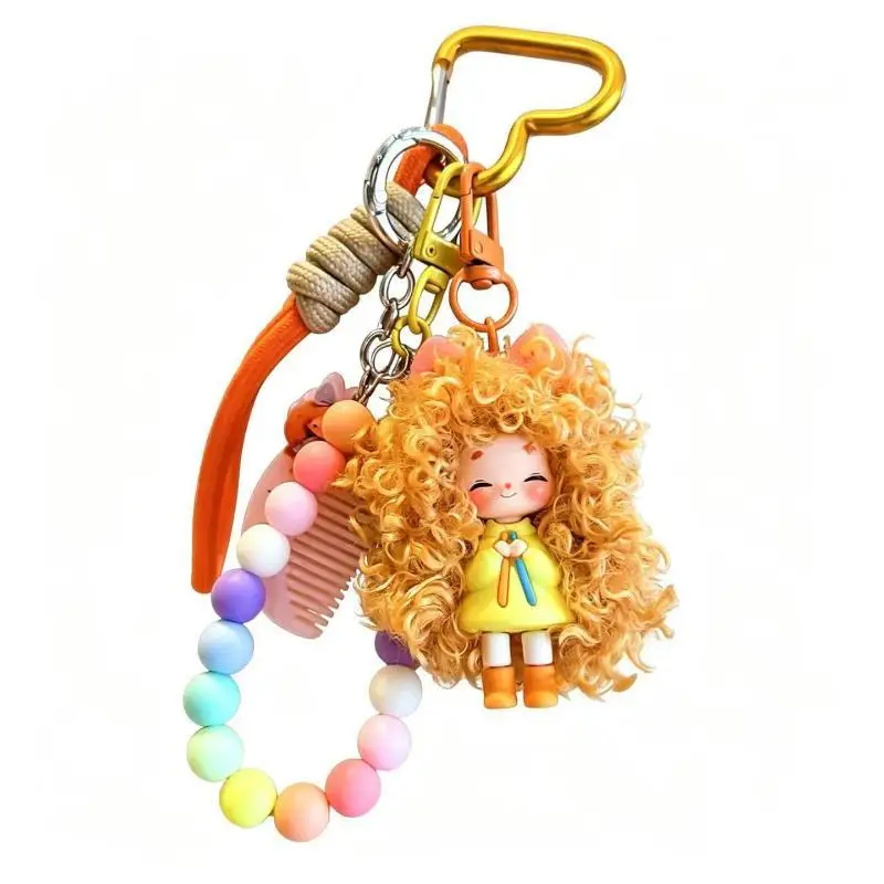 Cartoon Flauschiges Haar Coole Mädchen Schlüsselanhänger - Milchtee-Serie Schlüsselanhänger Taschenaccessoires für trendige Mädchen als kreatives Geschenk – Detail 5