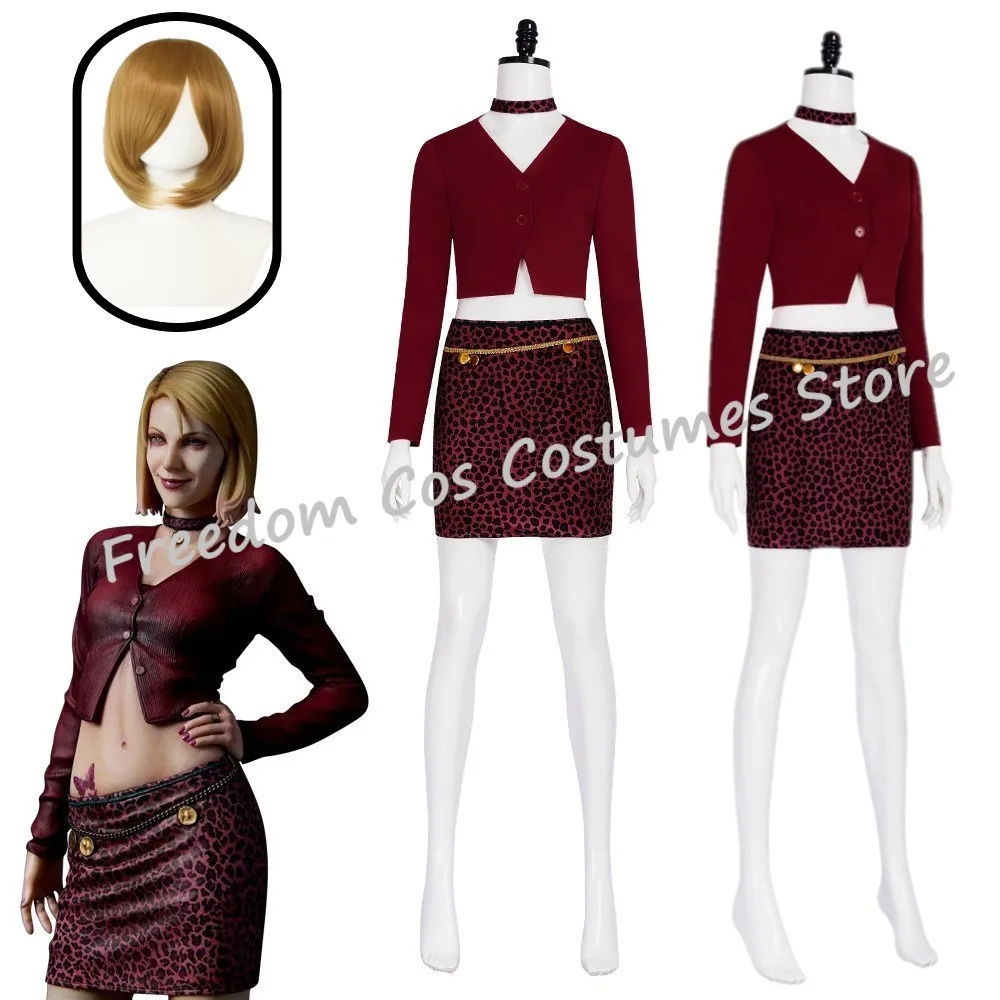 

Nurse Maria Cosplay Movie Silent Fantsy Costume Terror Red Coat Sexy Leopard Skirt Hill Costume wig Halloween Suit for Women