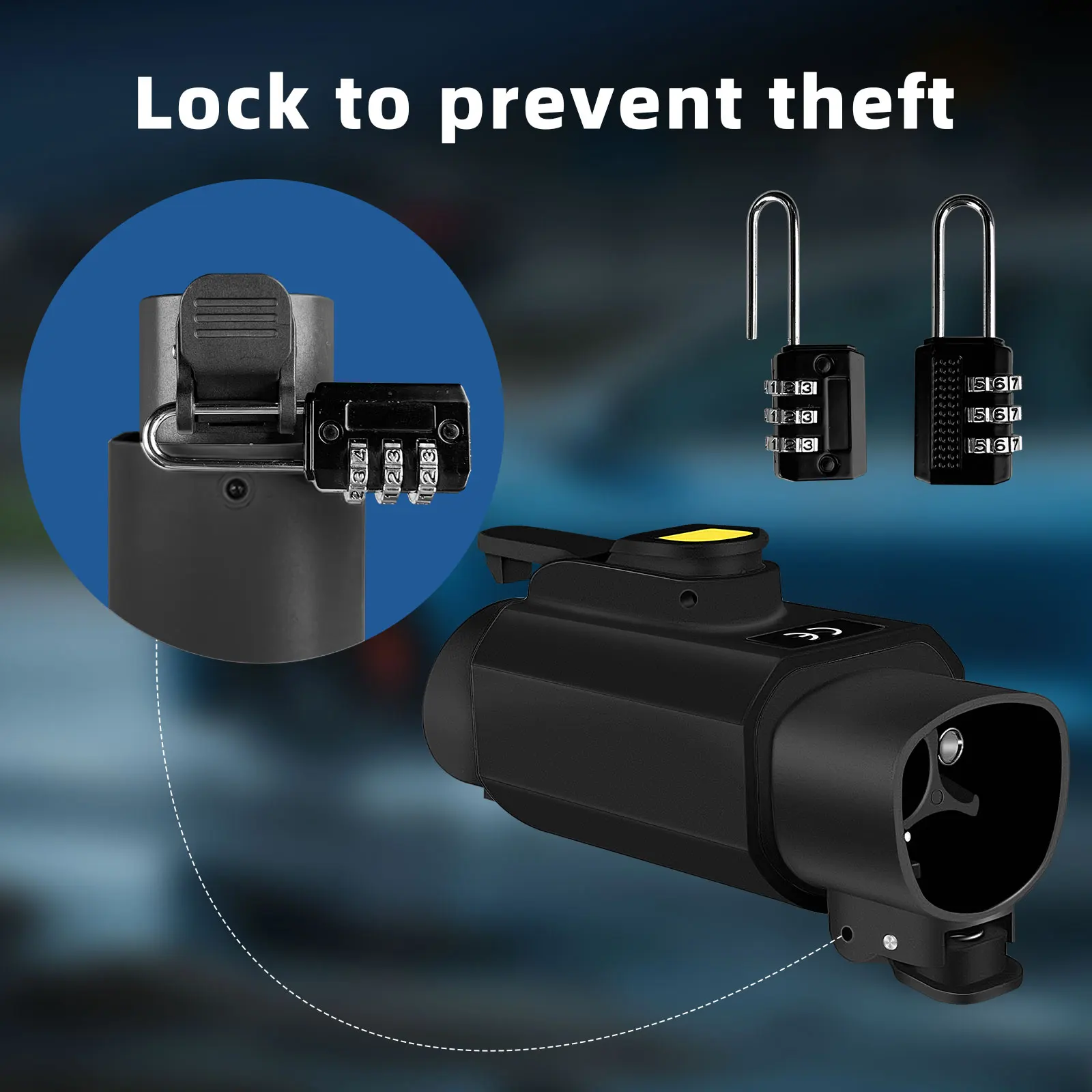 مُحول شحن تيسلا NACS-Type1 مع قفل شحن سريع - 250 فولت 12.5 كيلووات 50 أمبير AC للمشاكلات الكهربائية SAE J1772