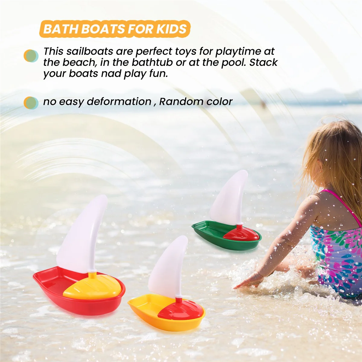 Jouet de bateau de bain en plastique pour enfants, voilier, jouets de baignoire, multicolore, petite, moyenne, grande taille, 3 pièces