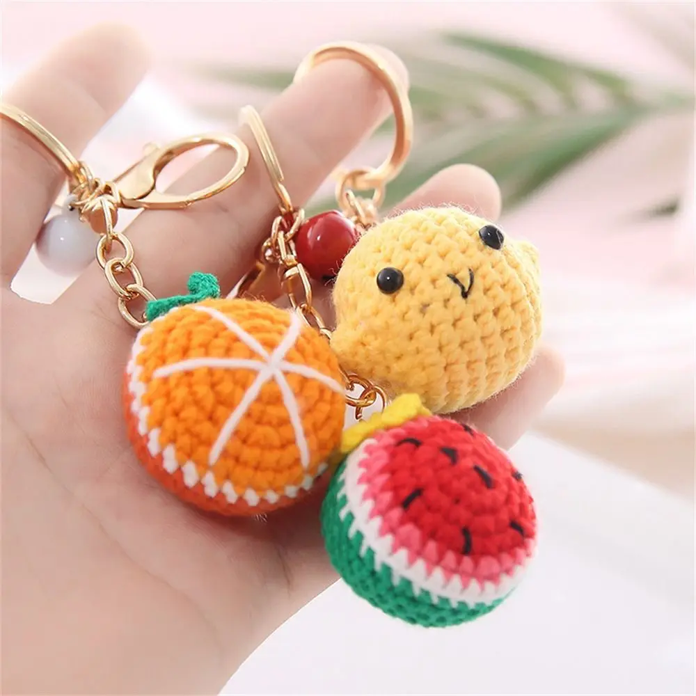 Lemon Donut Fruit Keychain Strawberry Crocheted Knitting Car Keychain Watermelon Hand-woven Knitted Keyring Ladies Girls