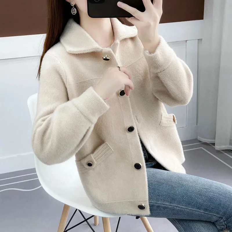 Autumn Winter Women Sweater Cardigan Coat New Single-Breasted Short Jacket Female Imitation Mink Velvet Jacket Knitted Sweater