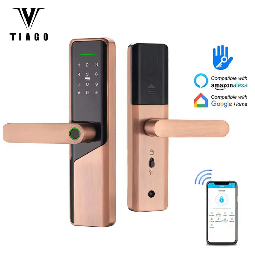 TIAGO Bluetooth TT LOCK Fingerprint Magnetic Card Password Key Remote Unlock Temporary Password Home Smart Door Lock