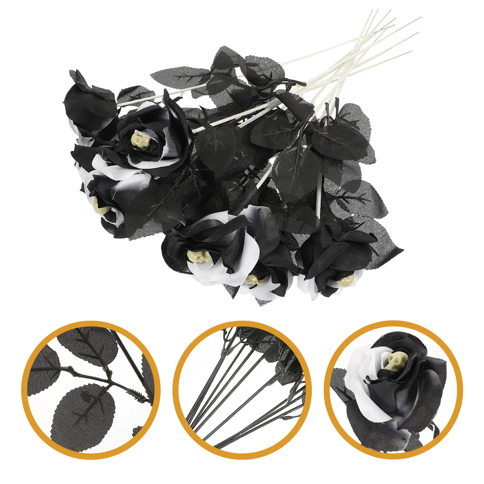 

10 Pcs Eucalyptus Skullhead Rose Bride Artificial Roses Halloween Decor Plastic Party Decorations