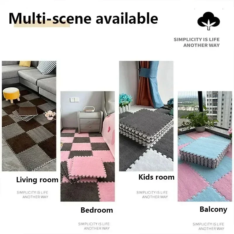 16 Pcs Shaggy Interlocking Foam Carpet Tiles Kids Carpet Squares Protective Floor Mats Crawling Exercise Area Rugs