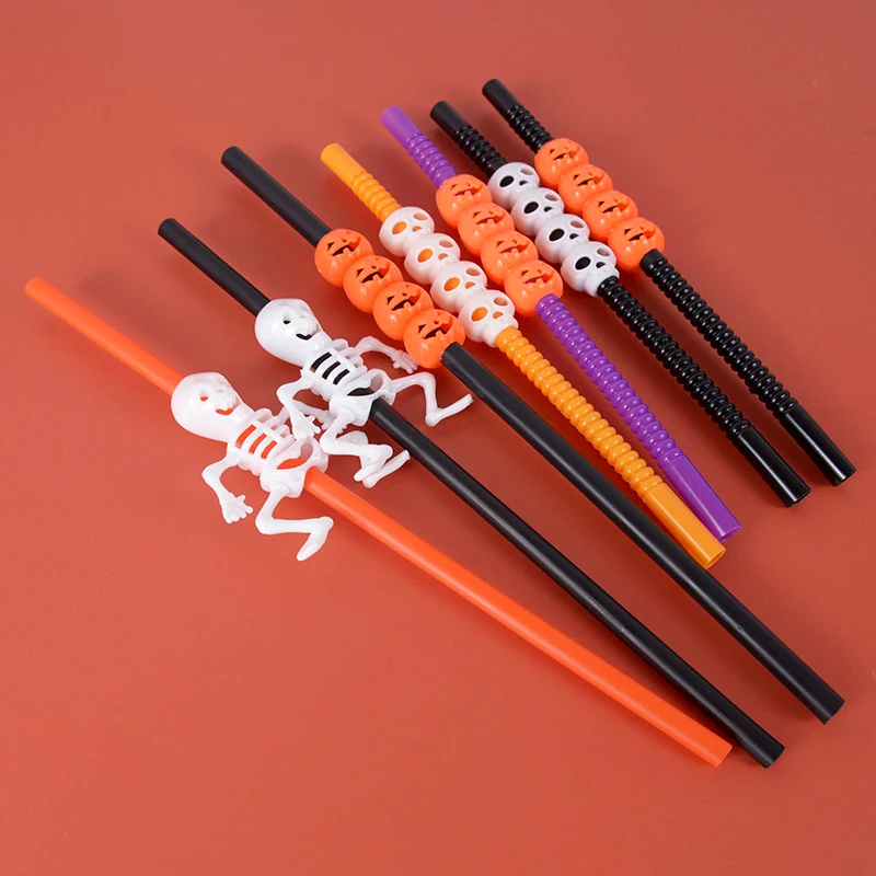 5 قطعة القش هالوين قابلة لإعادة الاستخدام البلاستيك اليقطين الجمجمة القش 2025 هالوين بار الطرف لوازم الديكور المشروبات الحلي