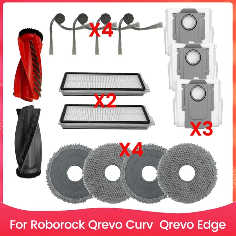 

For Roborock Qrevo Curv,Qrevo Edge Robot Vacuum Accessories Main Side Brush Hepa Filter Mop Cloth Dust Bags