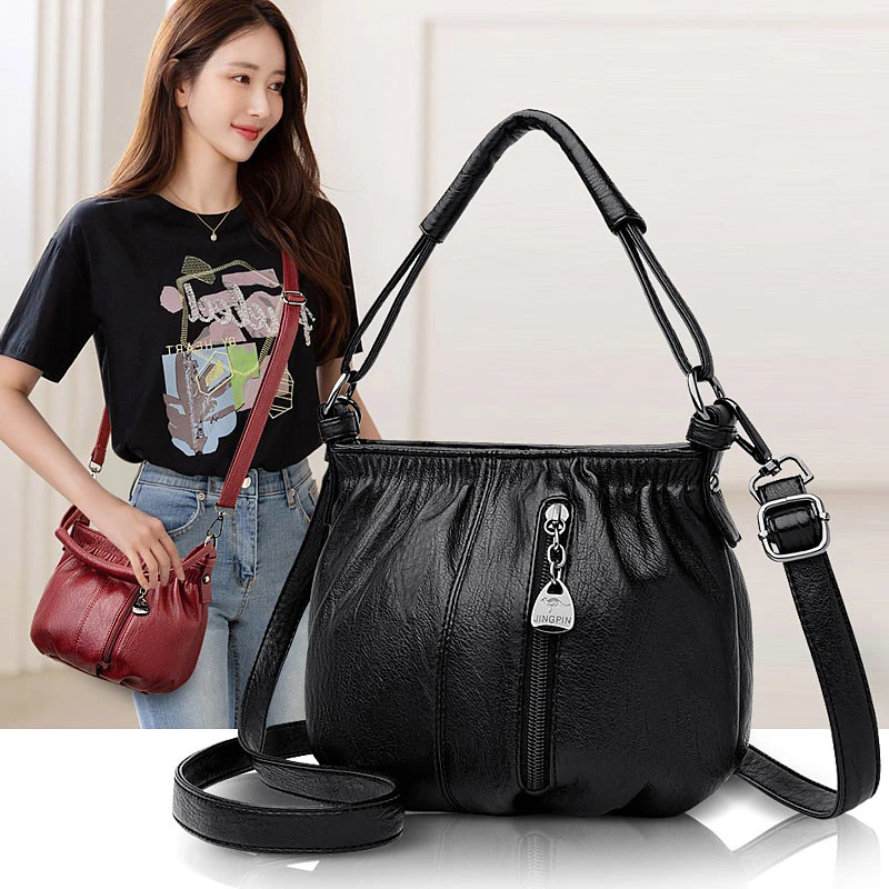 New Soft Leather Handbags for Women Vintage Shoulder Tote Bag Luxury Designer Ladies Large Capacity Bags Purse Wallet