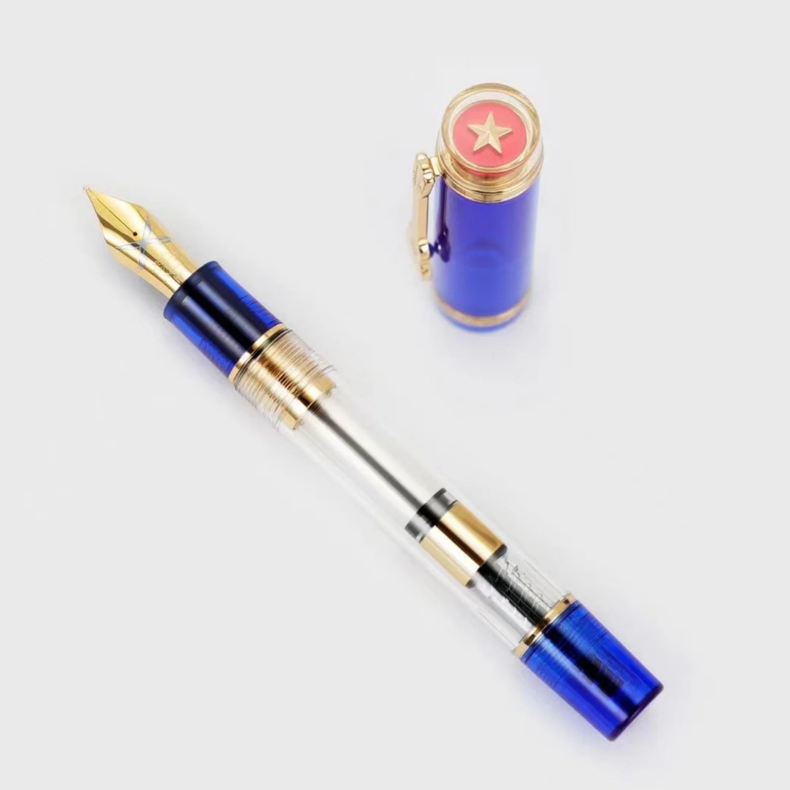 Jinhao 1935 Tiandao Series Fountain Pen #8 F/M Nib with Guitar Clip, Transparent and Resin Writing Pen & Large Converter