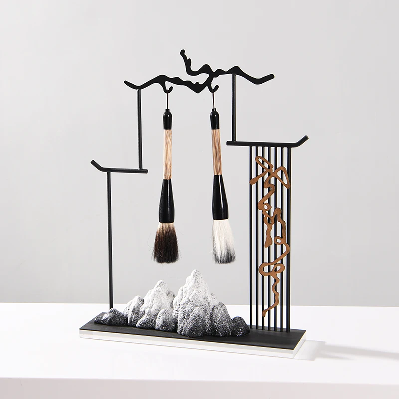 Metal Writing Brush Holder Decoration Snow Mountain Zen Decoration Model Room Study Iron Art Pen Hanging Table-Top Decoration