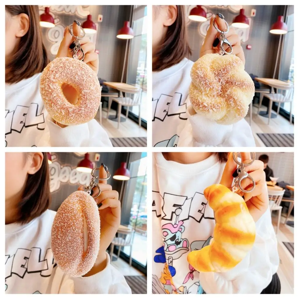 Cute Simulated Bread Keychain Soft Croissant Butter Bread Model Fidget Toys Korean Squeeze Toys Keyring
