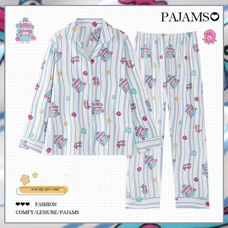 2024 New Cartoon Cute Hangyodon Couple Style Pajamas Cotton Can Be Worn Externally Long Sleeved Pants Home Wear Birthday Gift