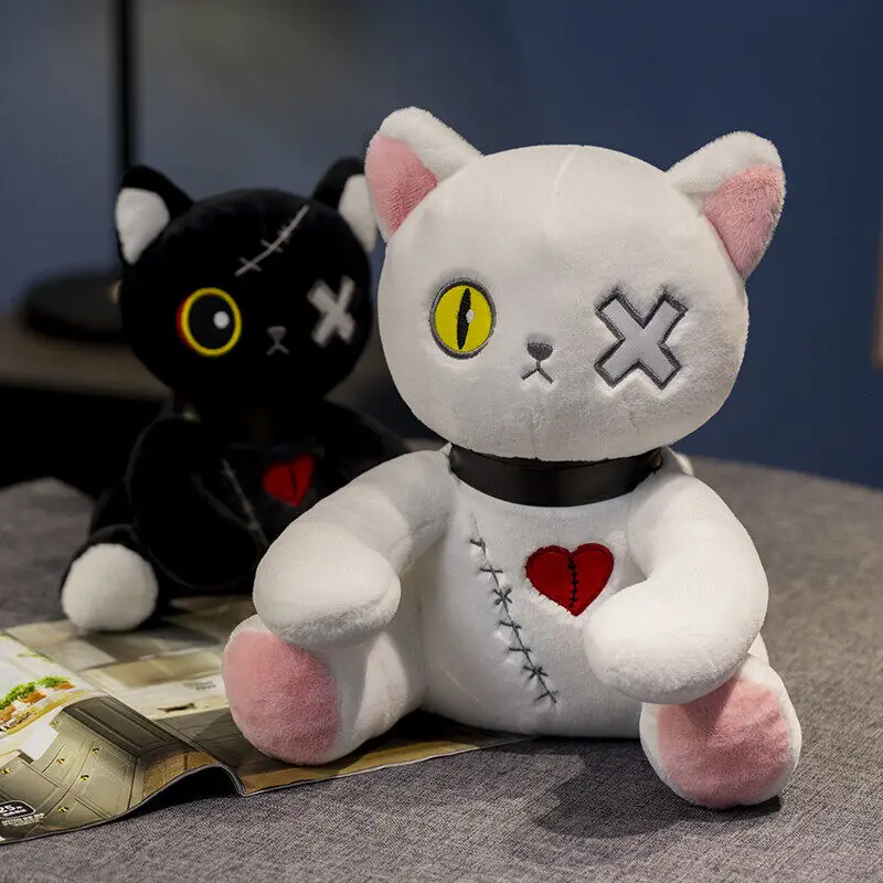 Creepy Goth Cat Plush Toys, Crazy Kitten Plushie, Boneca de Bichos de Pelúcia, Decoração do quarto para meninos e meninas