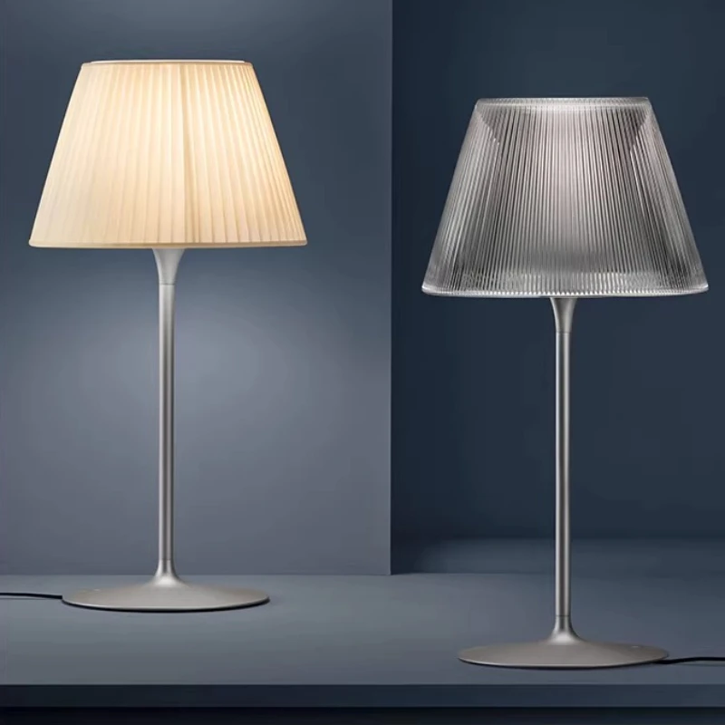 

Italian Designer Silvery Aluminium LED Table Lamps Glass/fabric Lampshade Moden Living Room Bedroom Restaurant Office Desk Light