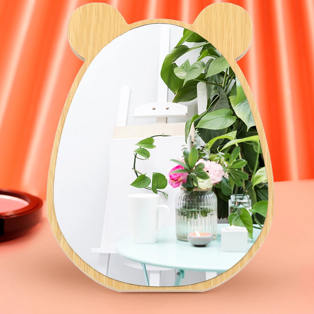 

2 Sets Mirror Wooden Desk Makeup Manual Tabletop with Stand Counter Office