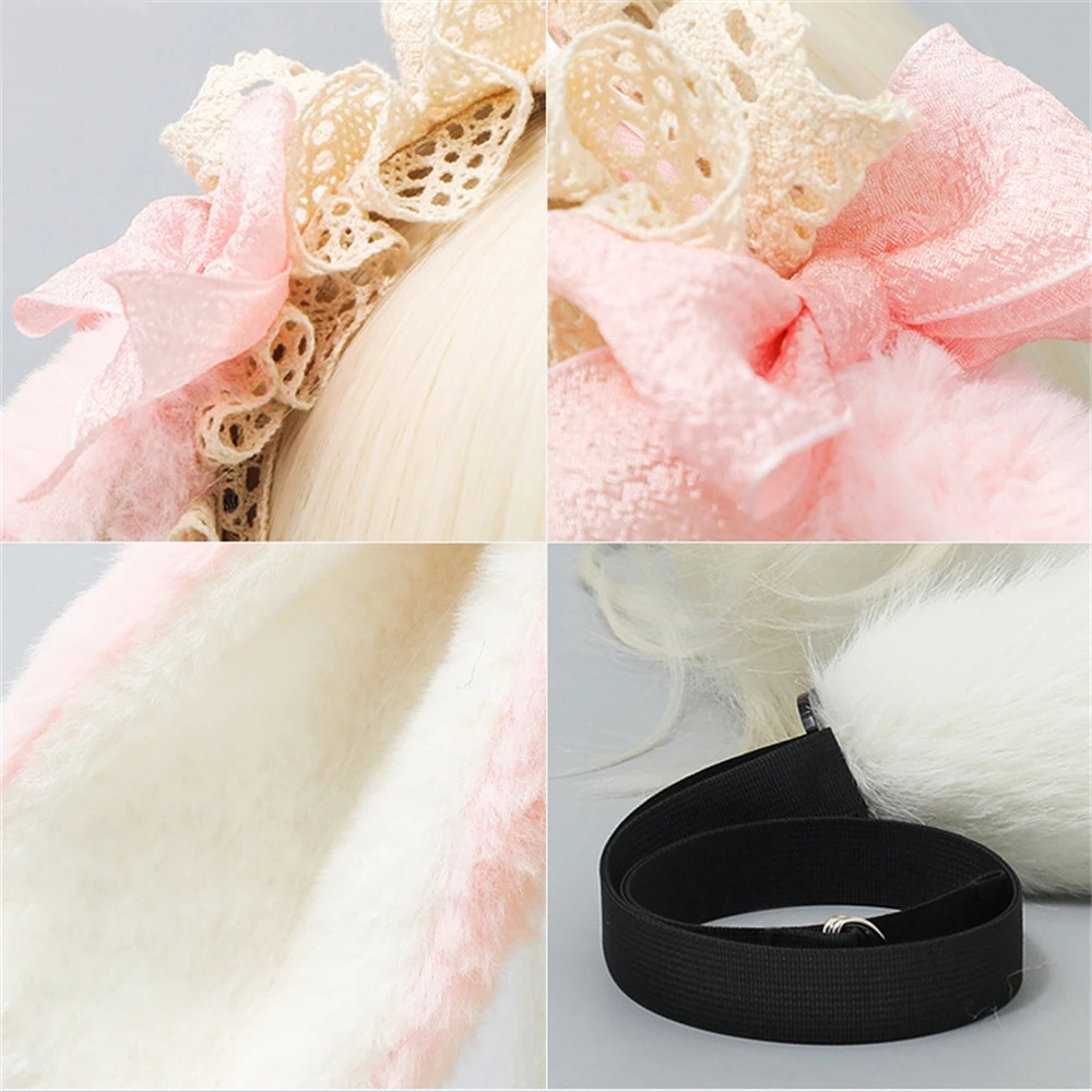 2 Pz/set Lolita Orecchio di Coniglio Hairband KC Orecchio di Coniglio Coda di Coniglio Puntelli Cosplay Arco Orecchio di Coniglio Peluche Copricapi Orecchie di Animali Coda