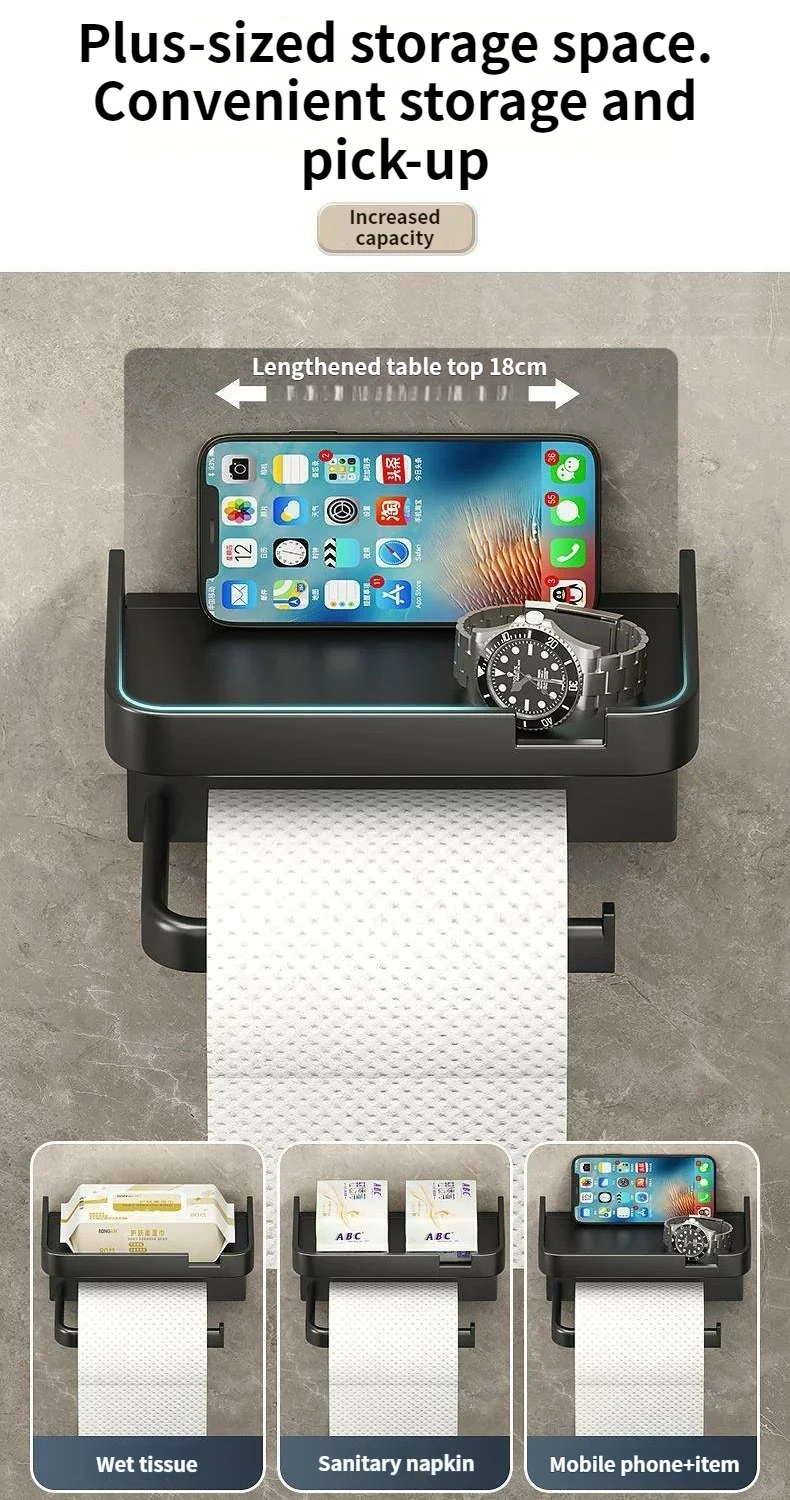 Toilettenpapierhalter, Kunststoff-Aufbewahrungsregal, Küchenhandtuchhalter, Aufbewahrung für Gewürzflaschen, Badezimmer-Wandhalterung für Papierrollen, Handy-Aufbewahrung – Detail 8