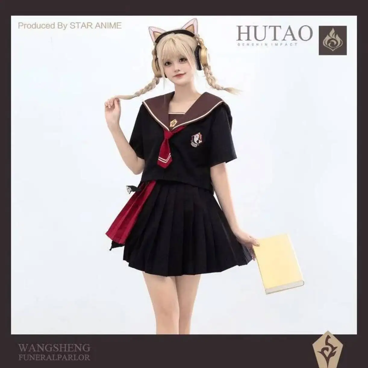 

Hu Tao Cosplay T-Shirt Tops And Pleated Skirt Acg Genshin Impact Sailor Suit Set Costume JK Uniform Cute Girl Women Streetwear