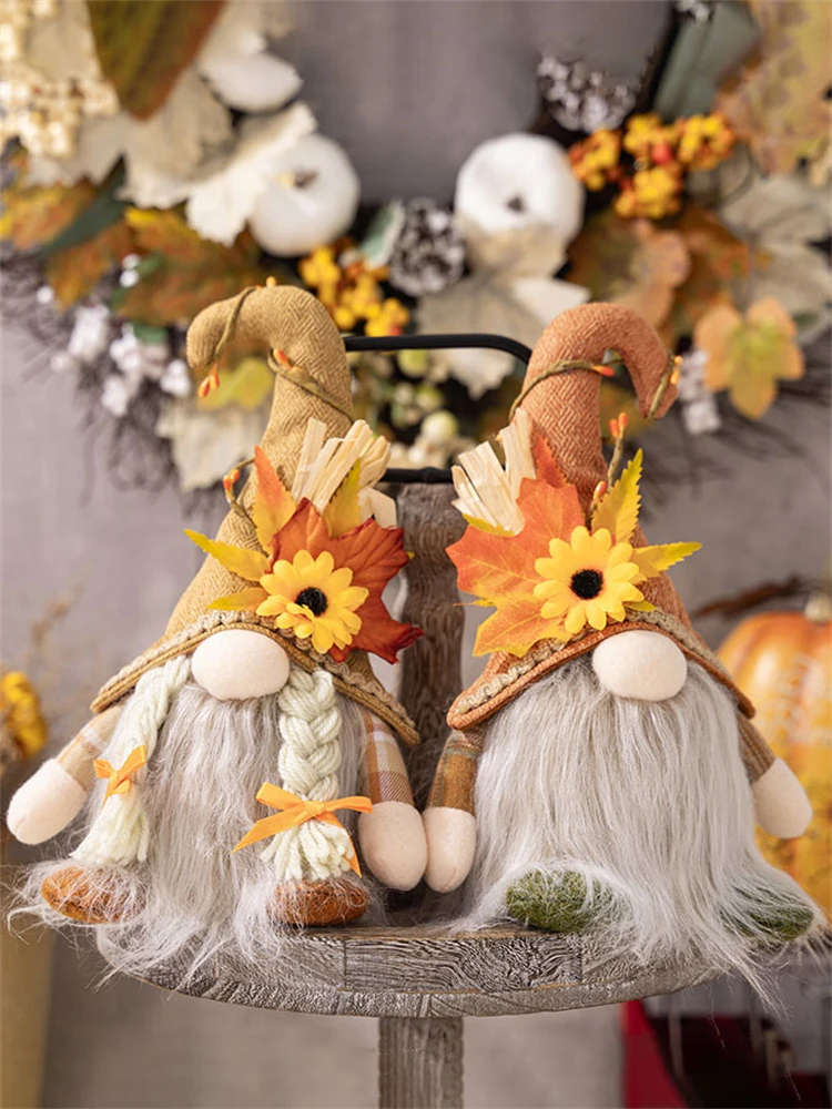 Glowing Faceless Gnomes Doll Thanksgiving Decoration Harvest Season Maple Leaf Straw Hat Rudolf Short Legs Doll Goblin Dwarf Dol