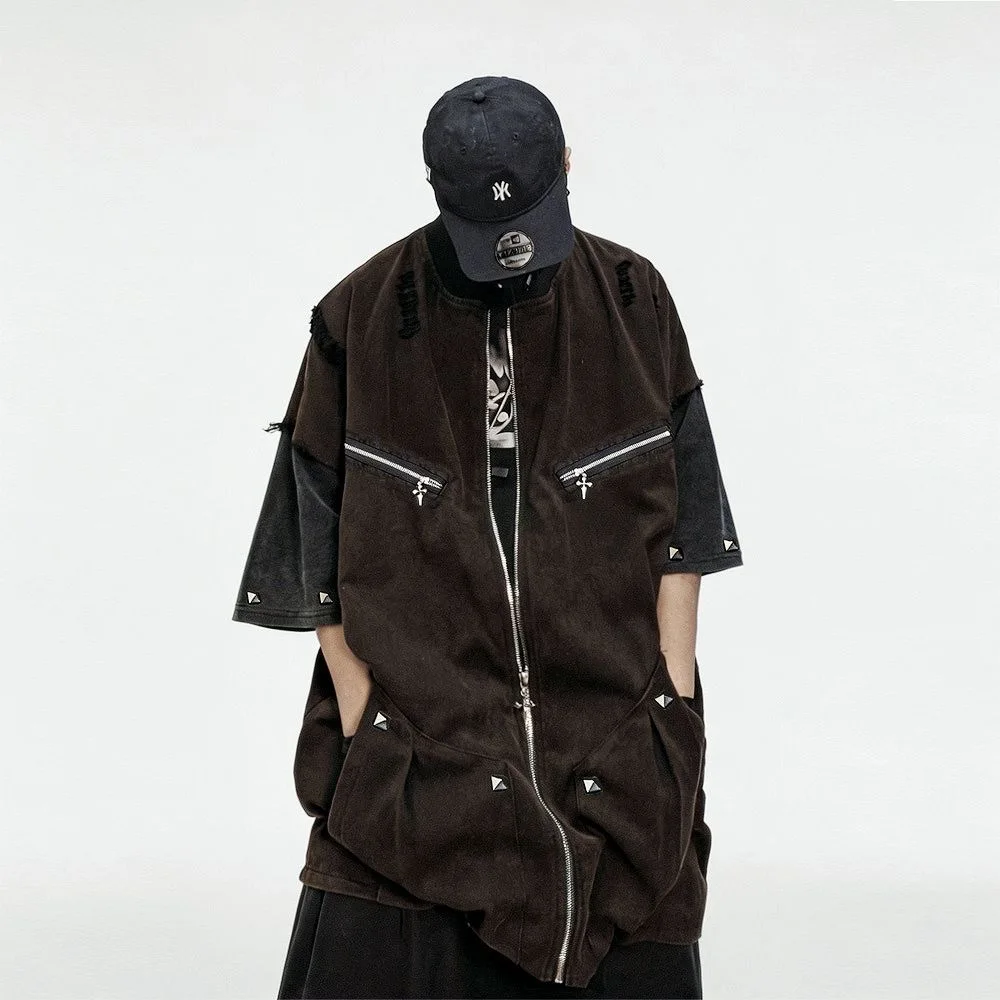 ARENS Summe Men Fake Two Piece Distressed Hoodies Oversized Streetwear Vintage Fashion Tops Outwear 2026 Summer New Pullovers