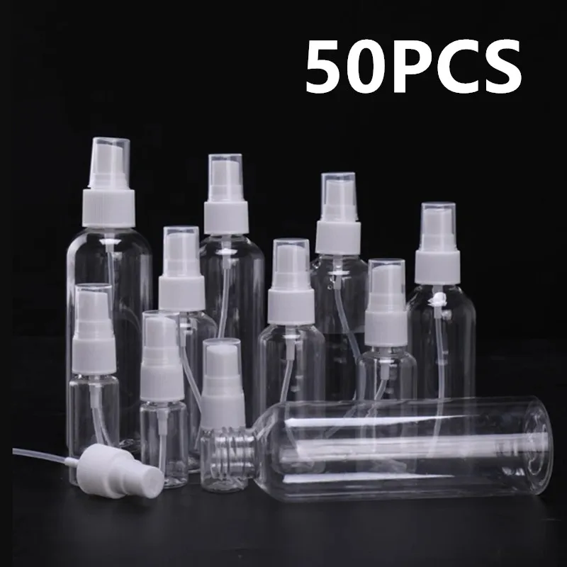 

50PCS 10ml 20ml 30ml 50ml 100ml Spray Bottle Clear Plastic Empty Spray Bottle Refillable Perfume Bottle Sample Dispenser Bottle