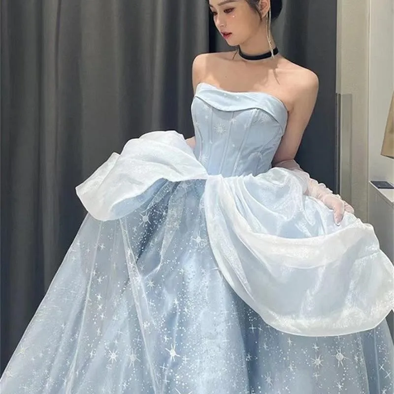 Mitzvah birthday dress Vocal art test performance snow one-shoulder