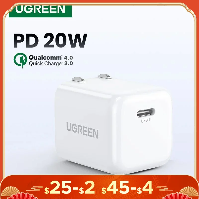 【US Plug】UGREEN USB Type C Charger 20W PD Fast Charger for iPhone 15 14 Quick Charge 4.0 30 Phone Charger for Samsung PD Charger