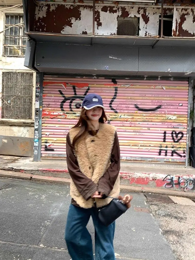 

Vests Waistcoats Thick Womens Emo Autumn Patchwork Loose School Academia Layered Preppy Youthful Comfortable Trendy Versatile OL