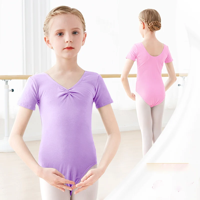 Children Kids Pink Cotton Short/Long Sleeve Bodysuit Купальнік Leotard Clothes Girls Ballet Dance Gymnastics Dancewear