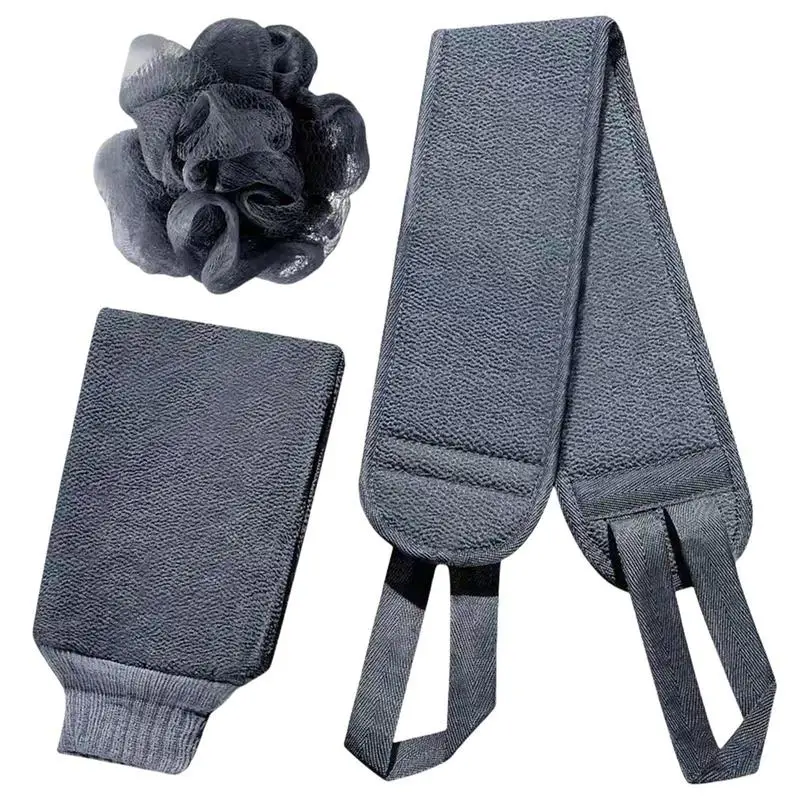 Shower Body Scrubber Bath Shower Scrubber 3 PCS Bath Towel Set Double-Sided Bath Gloves Bath Flower Pull Back Bath Towel Shower